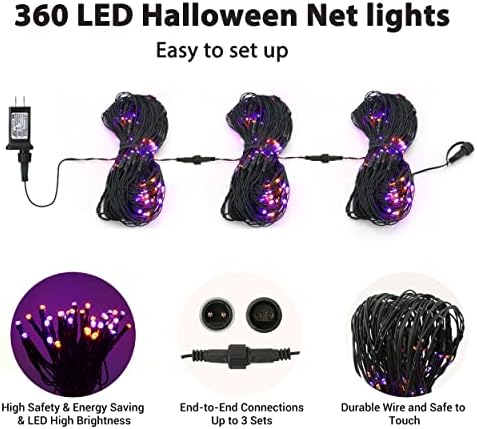 Lomotech Orange Purple Halloween Net Lights, 12ft x 5ft 360 LED Mesh Light - Image 6