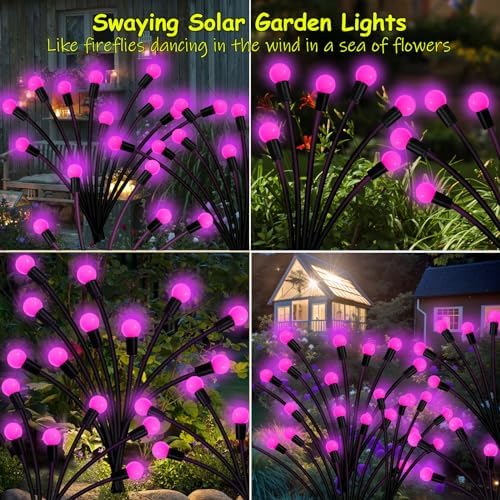 Kohlrabi Solar Garden Lights Outdoor, 4 Pack 32 LED Solar Pink Firefly Lights Waterproof, Starburst Wind Swaying Light for Outside Yard Patio Planter Flower Bed Walkway Christmas Decoration - Image 5