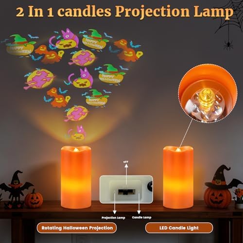 AVEKI Halloween Flameless Candles Projector, LED Pillar Candles with Remote and Timer, Battery Operated Romantic Projection Light for Wedding Home Decor, Gifts for Festival (Orange - Halloween) - Image 2