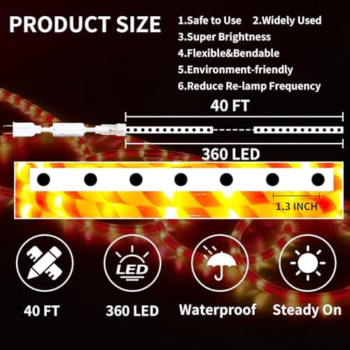 360 LED Christmas Candy Cane Rope Lights, 40FT Waterproof Xmas Tree Light, Connectable Tube Light Plug in for Indoor Outdoor Garden Yard Holiday Wedding Festival Party Decoration - Image 3