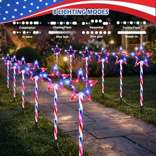 12 Pack 240 LED Patriotic Star Pathway Lights w/ 8-Mode for July 4th - Image 5
