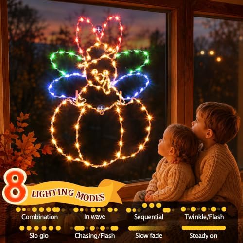 Hiboom Thanksgiving Turkey Pumpkin String Lights, Yellow Red Green, 23'' - Image 4