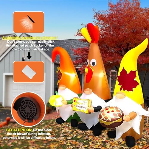 7FT Thanksgiving Day Inflatable with LED Light, Kalolary Thanksgiving Three Gnome Inflatable Fall Harvest Outdoor Decoration Thanksgiving Yard Blow up Inflatable for Lawn Home Holiday Autumn Party - Image 4