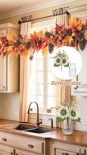 Silk Sunflowers Artificial Flowers with Mason Jar Centerpiece for Table White Fall Flowers in Vase Small Fall Floral Arrangement with Vase Thanksgiving Centerpiece for Dining Room Table Autumn Decor - Image 5