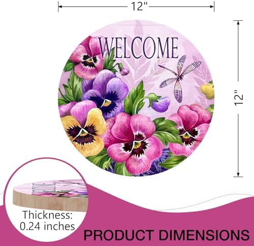 Deroro Welcome Spring Summer Pansy Flower Front Door Sign - Image 2