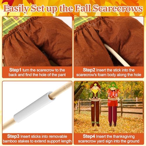 Meonum 2 Pack Fall Scarecrow Outdoor Decorations(Plaid,Stylea,150cm) - Image 5