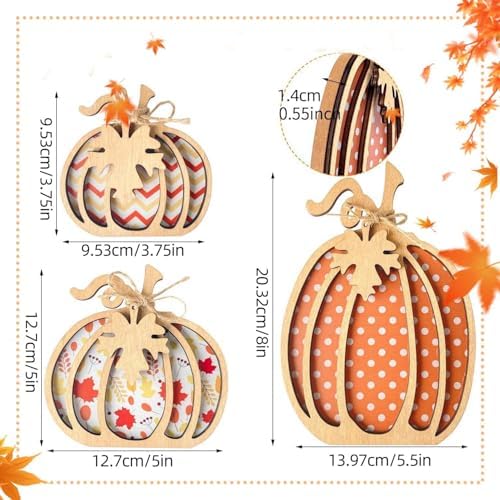 Fall Pumpkin Decor, 3Pcs Fall Decorations for Thanksgiving, Hand-Carved Rustic Farmhouse Table Centerpiece for Autumn Harvest Home Decor, Indoor & Outdoor Seasonal Ornaments - Image 6
