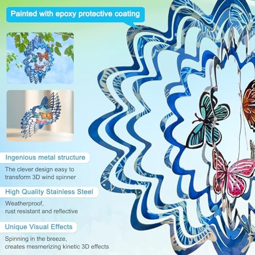Butterfly Wind Spinner, 12 inch Metal Wind Spinners Outdoor - Image 4