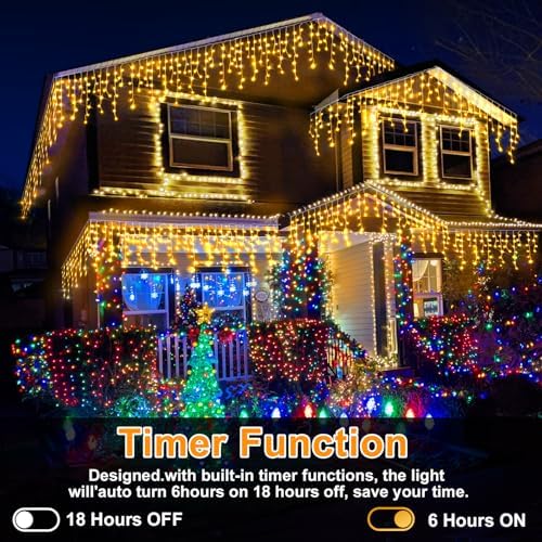 Christmas Lights Outdoor, 49FT 480 LED Ice Lights for Outside, 90 Drops Ice String Lights with 8 Modes, Waterproof Timer Memory Hanging Light for Eaves Party Yard Garden(Warm White) - Image 5