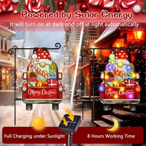 12x18 Lighted Christmas Dwarf Garden Flag, 8 Modes Solar LED - Image 3