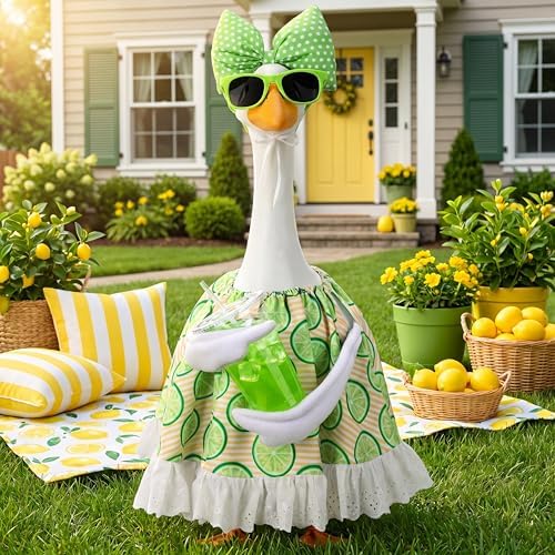 Abbylike Summer Lime Porch Goose Outfit Lemons Clothes Costume for 23'' Goose Dress with Green Bow Frame Glasses for Summer Garden Porch Statue Yard Pathway Decorations - Image 6