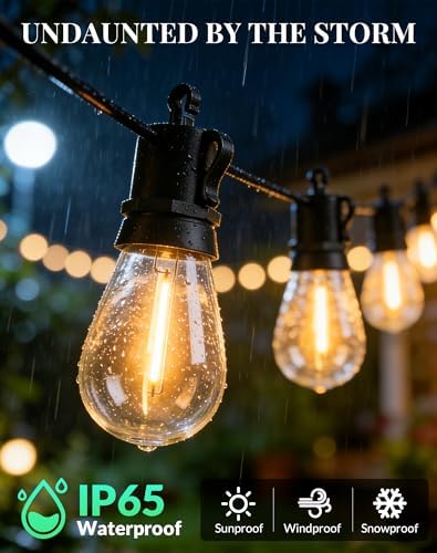 Outdoor String Lights Patio Light - 100Ft Outside Waterproof Dimmable Bulbs - Image 3
