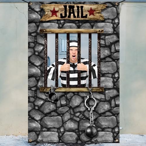 Lunmon 6x4 ft Halloween Backdrop Jail Prison Face Cutout Holes - Image 4
