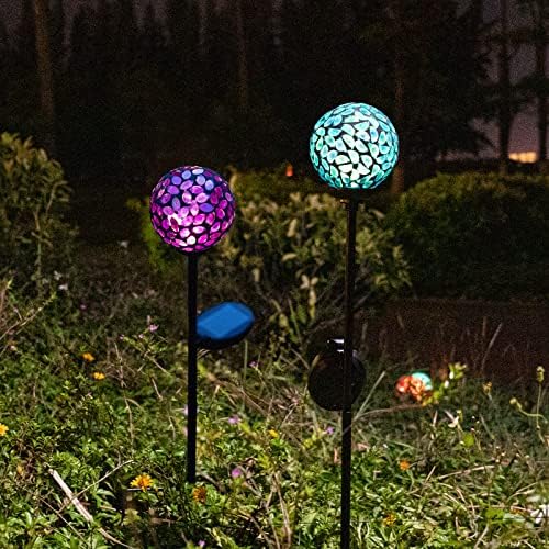 VCUTEKA Decorative Solar Garden Lights, 3.5" Mosaic Globe Stake 2 Pack - Image 2
