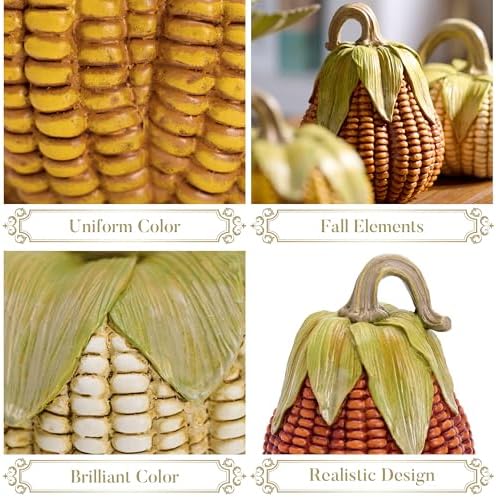 Valery Madelyn Fall Decorations for Home, Fall Pumpkin Decor, Set of 3 Resin Artificial Corn Decorative Pumpkins Indoor, Table Centerpieces Autumn Thanksgiving Halloween Decorations, 5.1 Inch - Image 5