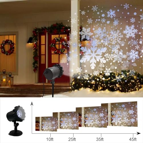 Christmas Snowflake Projector Lights Outdoor - Weatherproof LED Snowfall Projection, Landscape Decorative Light for Xmas & Halloween Holiday Party, Garden, Home & Wedding Indoor Decorations - Image 5