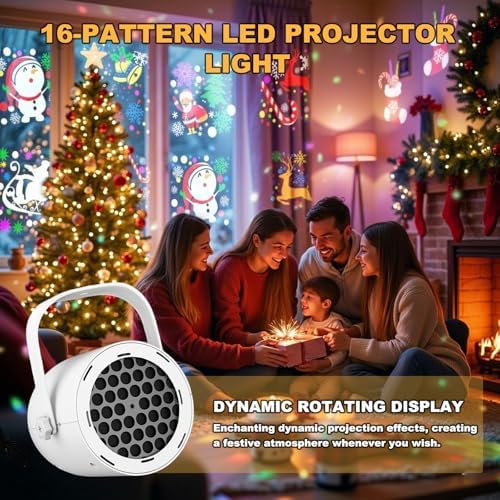 LED Christmas Projector Lamp, 16-Pattern HD Projector Light, USB-Powered mini ABS Projector, Indoor Outdoor Home Decor for Living Room Bedroom Party - Image 4