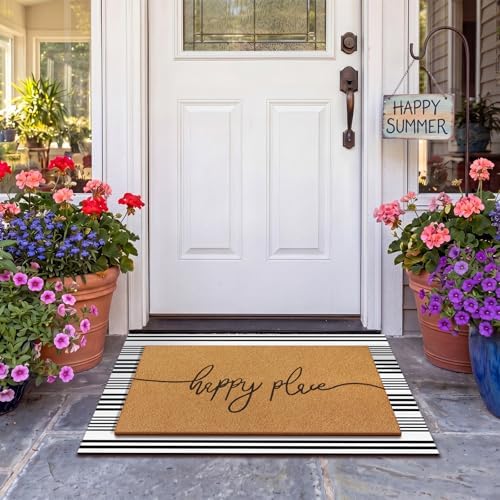 Drydiet 2 Pcs Coir Welcome Mat for Front Door, Black White Striped 24x35 - Image 6