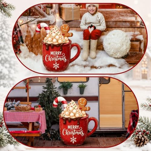 Beeveer Christmas Wooden Standing Front Door Porch Sign Hot Cocoa Gingerbread Man Welcome Standing Vintage Christmas Welcome Decor for Home Farm Front Door Yard Sign - Image 5