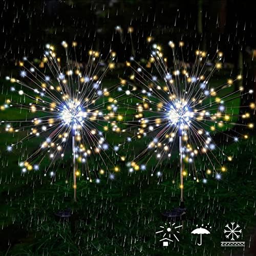 JJGoo Solar Firework Lights, 2 Pack 120 LEDs 2 Lighting Modes Solar Garden Lights Outdoor Waterproof for Yard Patio Walkway Pathway Party Wedding Christmas Decorative - Mixed Color - Image 5