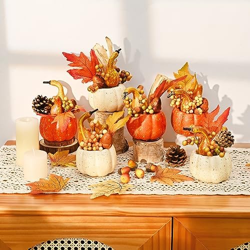 Waipfaru Fall Decor, Fall Centerpieces for Tables, 6Pcs Fake Pumpkin Decorations, Artificial Pumpkins for Decorating, Faux Fall Decorations for Home Thanksgiving Halloween Indoor Outdoor - Image 4