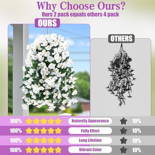Sggvecsy Artificial Fake Hanging Flowers Plants for Outdoor Outside Spring Summer Decoration 4PCS Faux Silk UV Resistant Realistic Morning Glory Trailing Vines for Home Porch Patio Balcony(White) - Image 4