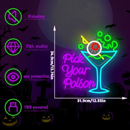 Pick Your Poison Halloween Neon Sign Witch Neon Led Sign for Wall Decor - Image 4