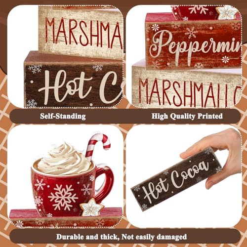 Moucuny 4 Pcs Hot Cocoa Wooden Signs Farmhouse Tiered Tray Decor - Image 6