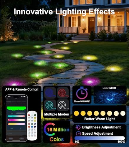100Ft RGB Ground Lights Outdoor LED Pathway Lights, Multi Color Changing Christmas Decor Waterproof Walkway Lighting for Outside Garden Back Yard Lawn Driveway Patio Landscape Lighting, Smart Control - Image 3