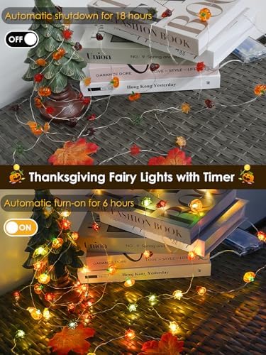 Fall Decor 3D Pumpkin Acorn Maple Leaf Fairy Lights Battery Operated Remote - Image 3