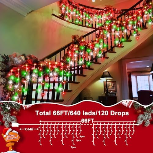 XURISEN 66ft 640 LED Christmas Lights Outdoor with 120 Drops, 8 Modes Curtain Fairy Lights Plug in Waterproof Timer Memory Function String Lights for Christmas Holiday Wedding Party Decor - Image 5