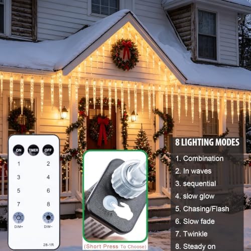 TWINKVILLA Christmas Lights - 20 Large Icicle Tubes, 29FT 8 Modes with Timer, 130 LED Waterproof Icicle Lights for Tree, Patio, Roof, Eave Decor (Warm White) - Image 4