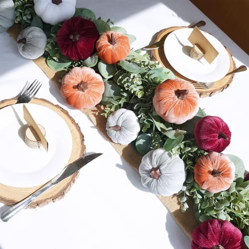 Winlyn 16 Pcs Assorted Fall Artificial Velvet Pumpkins Small Decorative Fabric Rustic Foam Pumpkins in Burgundy Bronze Gray White for Autumn Wedding Halloween Thanksgiving Table Centerpiece - Image 3