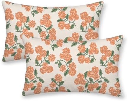 Fall Burnt Orange Pillow Covers 12x20 Inch 2 Pcs Green Hydrangea Flower Decor Throw Pillows Vintage Floral Seasonal Autumn Outdoor Decoration Pillowcase Linen Cushion Cover for Couch Sofa by DAFENA