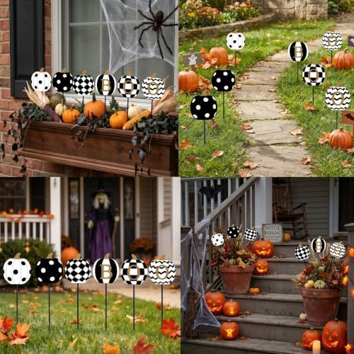 6 Pcs Halloween Outdoor Decoration Checkered Pumpkin Garden Stake - Image 6