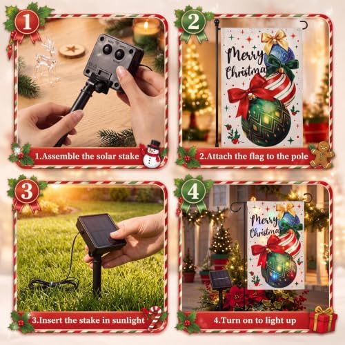 Fumete Lighted Christmas Garden Flag Solar Outdoor Decor, 12x18 Inch - Image 5