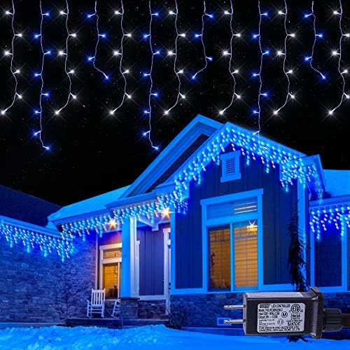 Hopolon 33FT 360 LED Blue White Christmas Icicle Lights,60 Drops Plug in by Hopolon