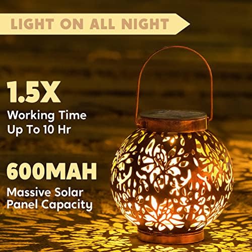 JOIEDOMI 2 Pack Outdoor Solar Hanging Lantern Lights, Waterproof Tabletop with Handle, LED Moroccan Lanterns, Metal Decorative Garden Solar Lights Spring for Patio, Lawn, Porch, Backyard - Image 4
