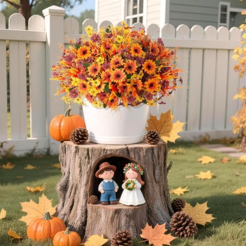 INQCMY Artificial Fall Flowers for Outdoor Porch Decoration,12pcs Fake Mums - Image 6