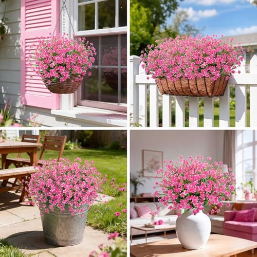 Ouddy Decor 24 Bundles Artificial Flowers for Outdoors Decorations, Pink - Image 5