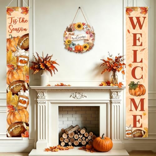 Fall Welcome Banner Porch Sign Football Banner Door Outdoor Decor - Image 5