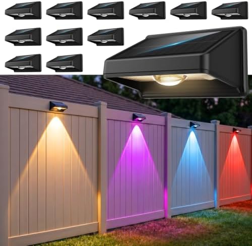 Solar Fence Lights Outdoor,7 Colors & RGB Fence Lights Solar Powered,12Pack by Gbeast