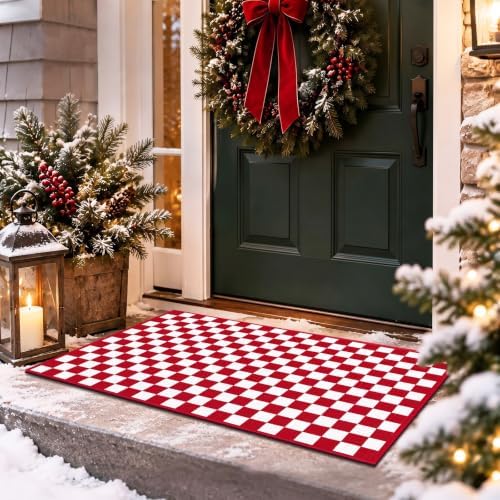 Duraaamo Red White Stripe Runner Rug 2' x 3' for Christmas Outdoor Decor by Duraaamo