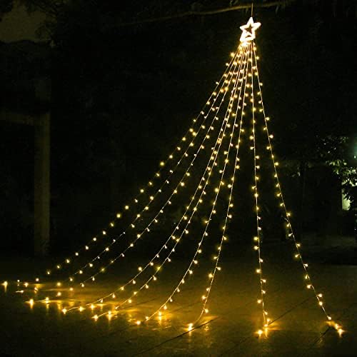 Christmas Decorations Star String Lights, 320 LEDs Outdoor Waterfall Tree Lights with 13" Topper Star, Plug in Waterproof Hanging Fairy Lights for Xmas New Year Holiday Party Yard Decor (Warm White) - Image 4