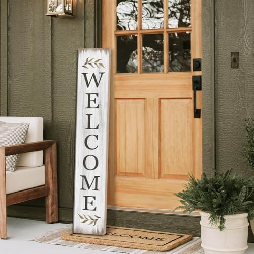 Fall Welcome Sign for Porch 47" Retro White Wooden Door Sign for Outdoor Autumn Rustic Cabin Large Porch Signs For Patio Farmhouse Vertical Signs for Seasons Standing Yard Signs for Garden - Image 3