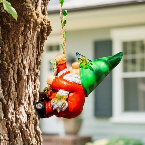 Hanging Gnome Garden Statue Climbing Garden Gnomes Lady with Butterfly Summer Decorations Tree Hugger for Outdoor Home Lawn Patio Yard Birthday Gifts for Mom Women by WONDHOME
