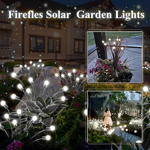 6 Pack Solar Firefly Lights Outdoor Swaying Garden Decor 48 LED Cool White - Image 3