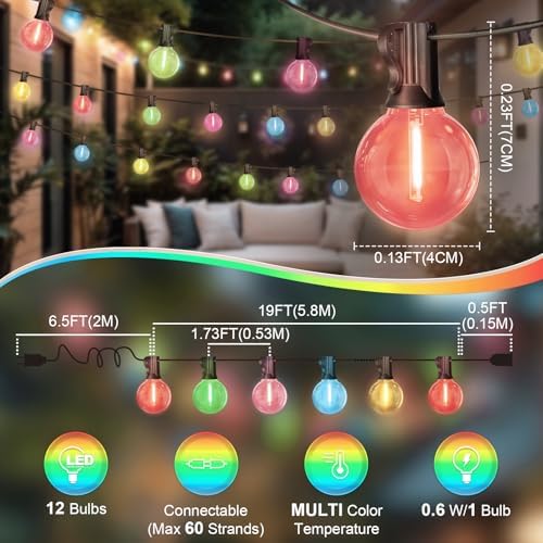 LAMPHOME LED Outdoor String Lights, 4 Pack 26FT Patio Lights with 12+1 Edison Shatterproof Bulbs, UL Waterproof Connectable Dimmable Multicolor Outside easterLights for Backyard Porch Easter Decor - Image 3