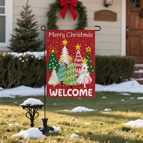 Christmas Decorations Outdoor - Xmas Tree Welcome Garden Flag | Christmas Party Decor Favors Supplies for Indoor Outside -Red Navidad Double-Side Backdrop Banner for Garden Porch Patio Lawn Yard,12x18 - Image 4