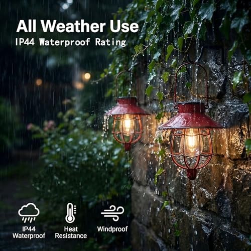 YAKii 6 Pack Solar Lantern Hanging Waterproof Outdoor Metal Solar Lamp with Warm White Light Decorate for Yard Garden Pathway Patio Porch (Red) - Image 3